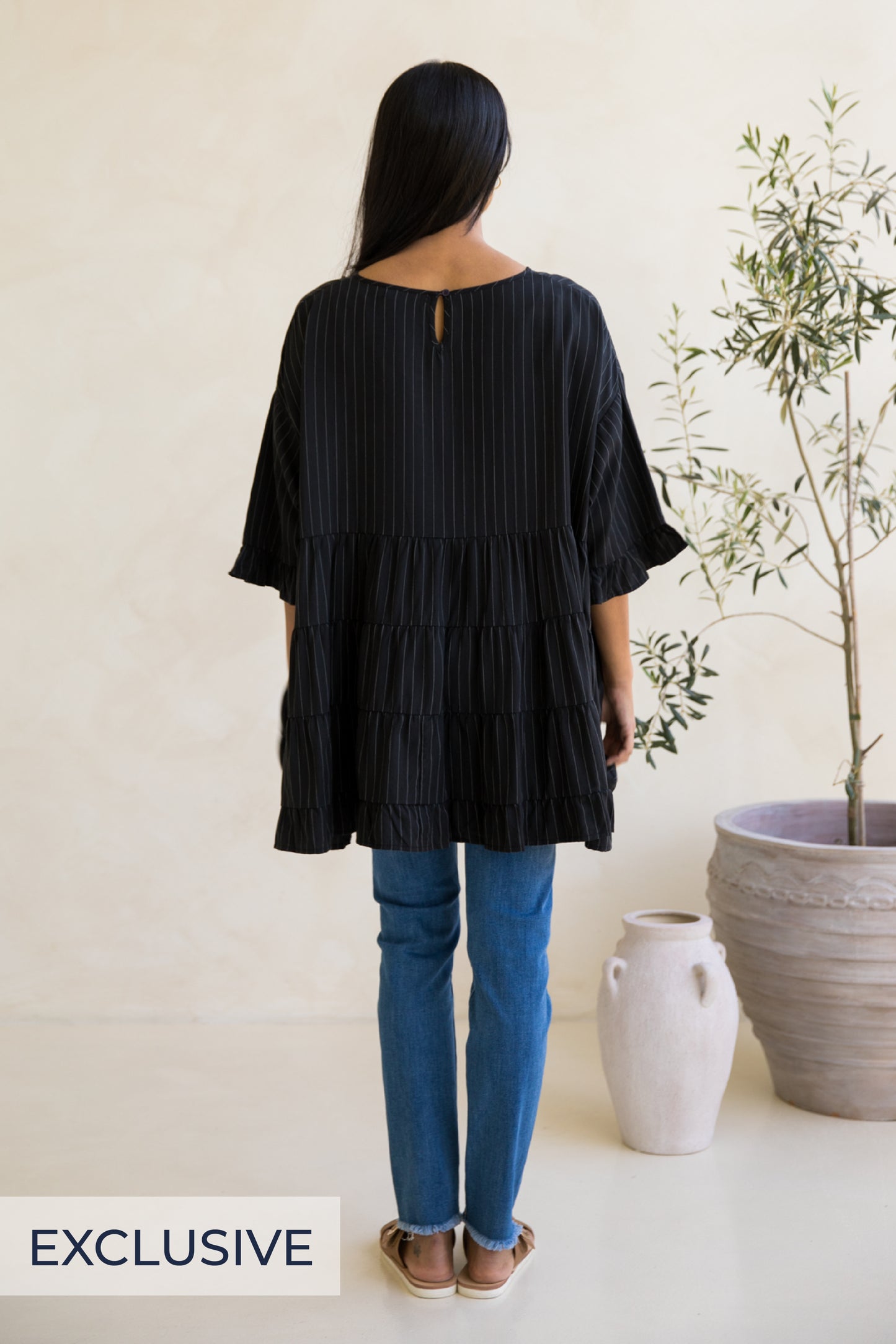 Sofia Top | Black Pinstripe