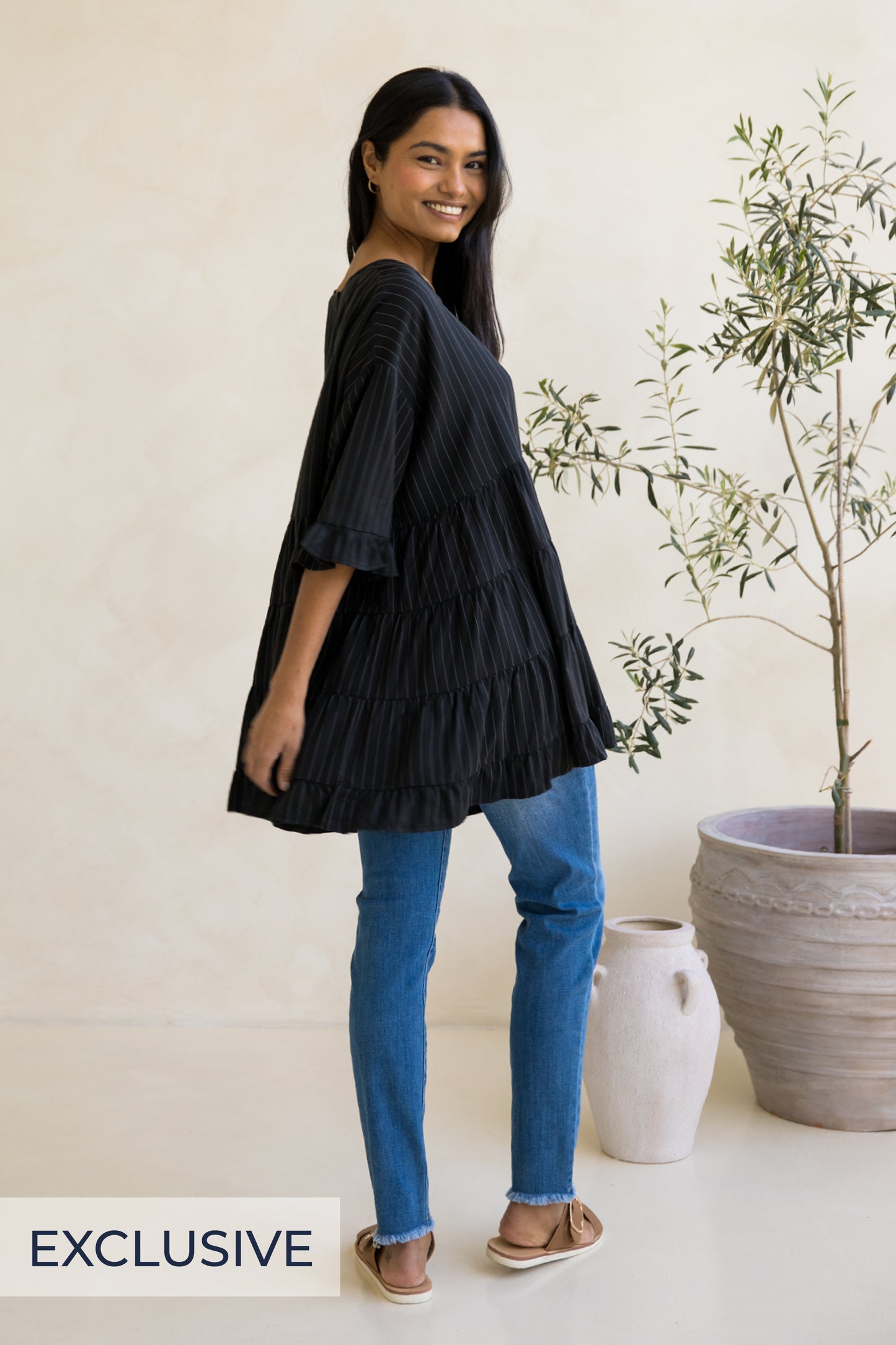 Sofia Top | Black Pinstripe