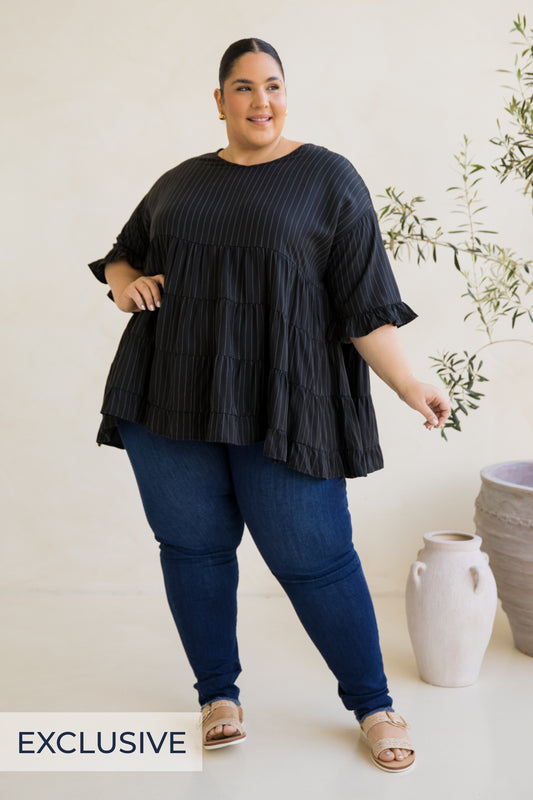 Sofia Top | Black Pinstripe