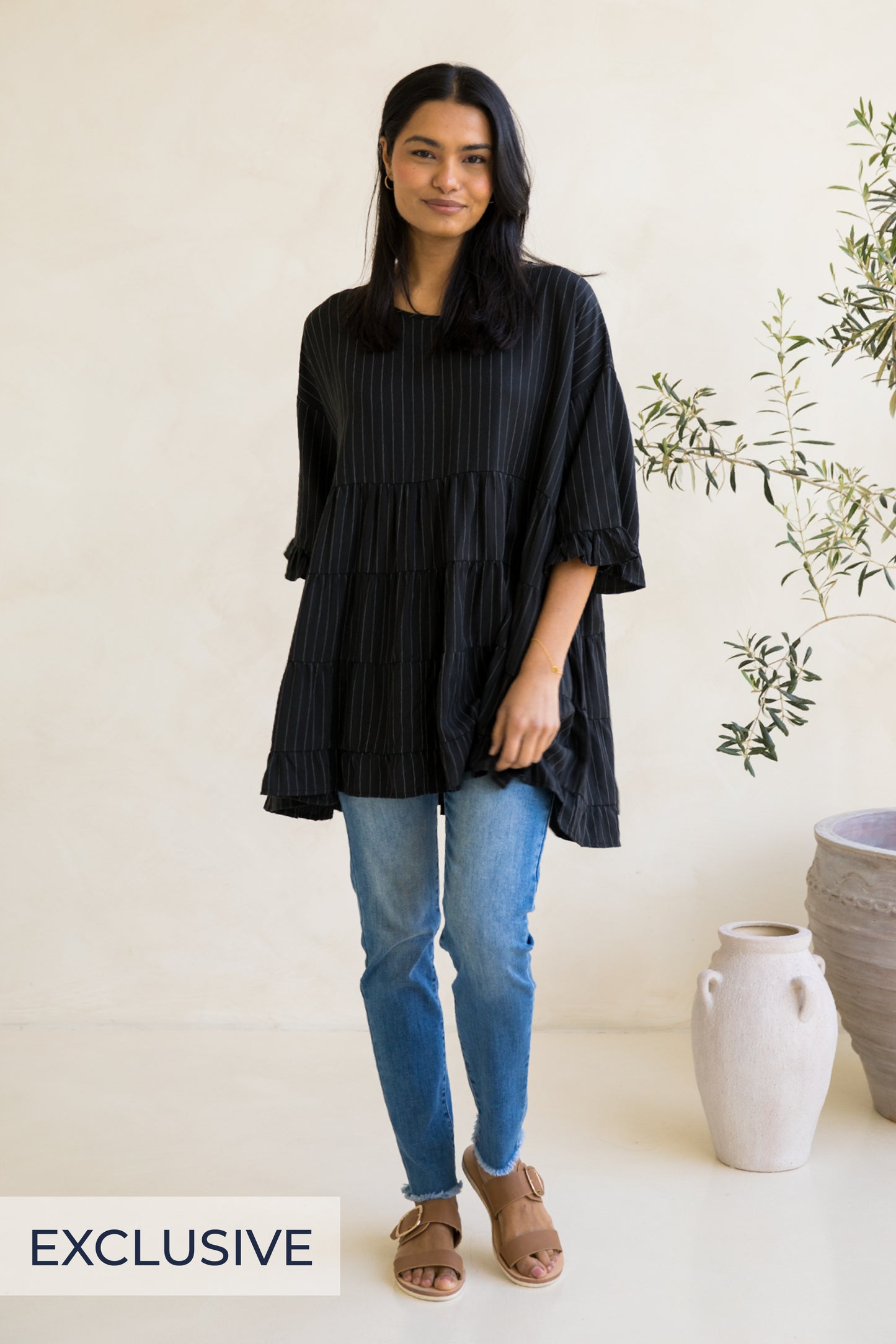 Sofia Top | Black Pinstripe