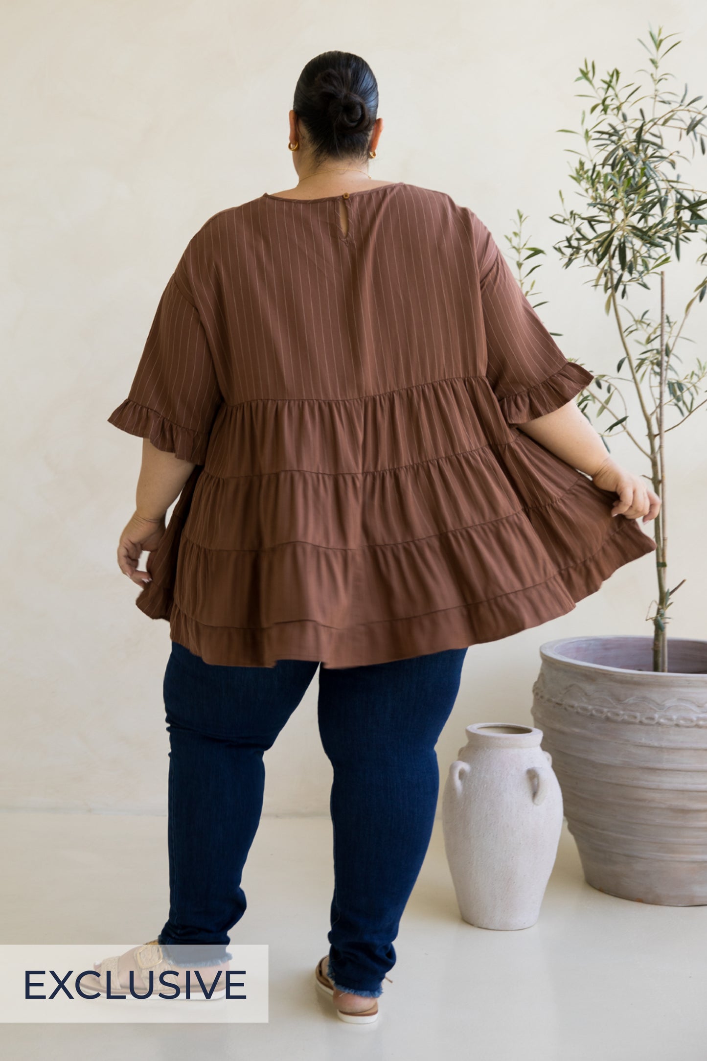 Sofia Top | Coffee Pinstripe