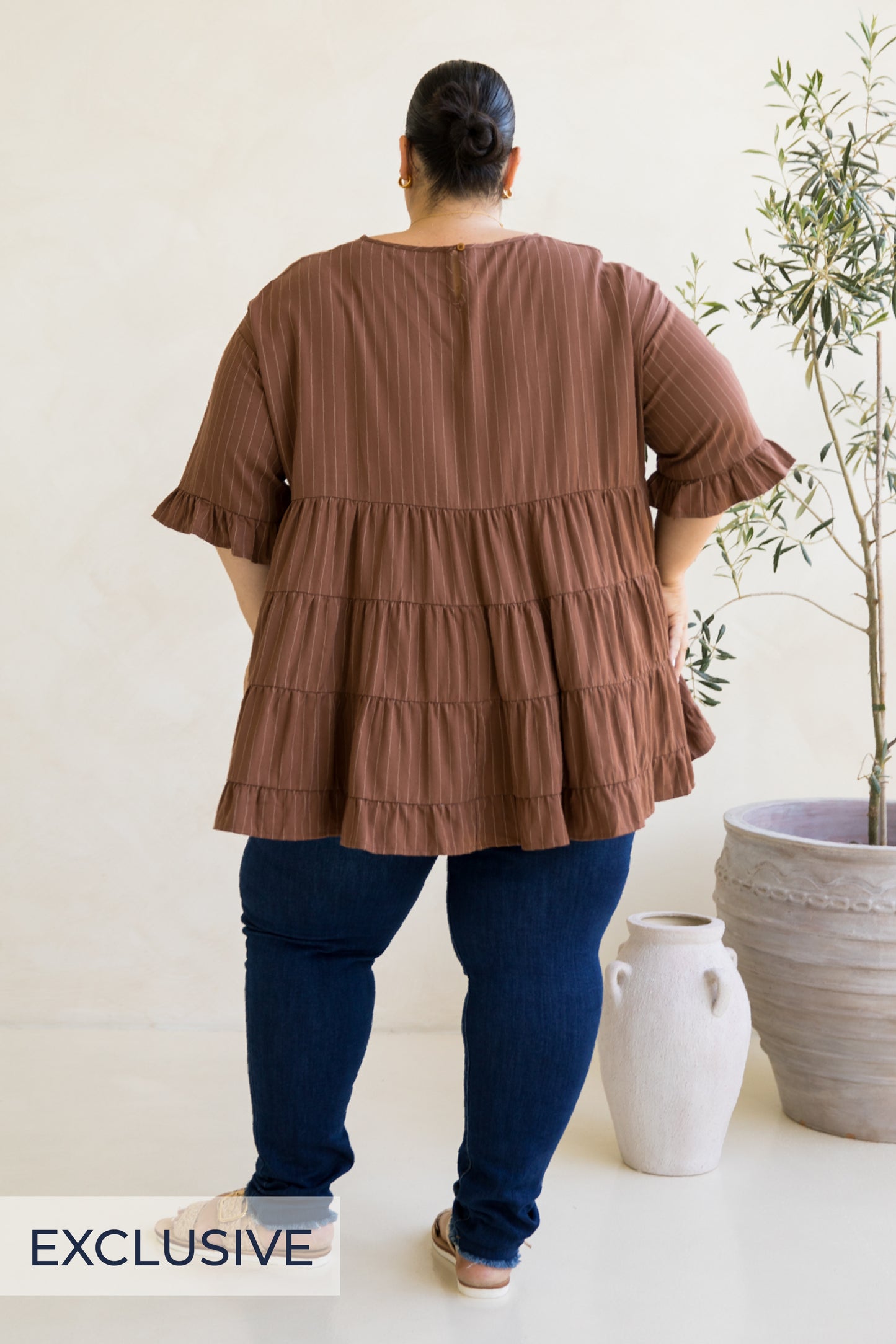 Sofia Top | Coffee Pinstripe