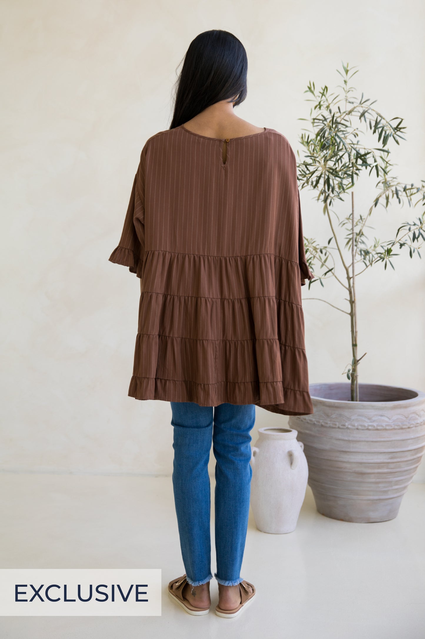 Sofia Top | Coffee Pinstripe