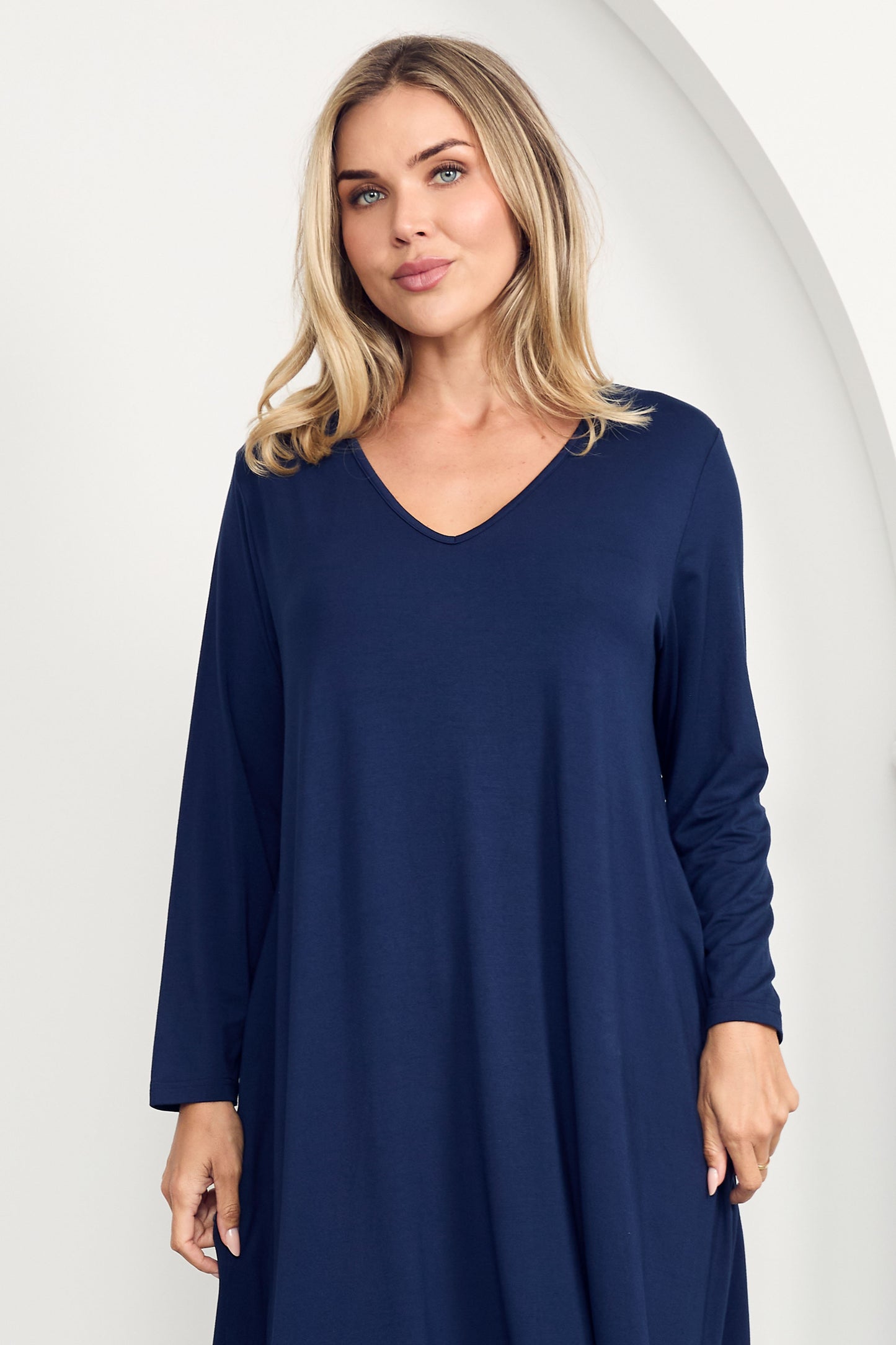 T-SHIRT Mid Sleeve Bamboo Midi Dress | Navy