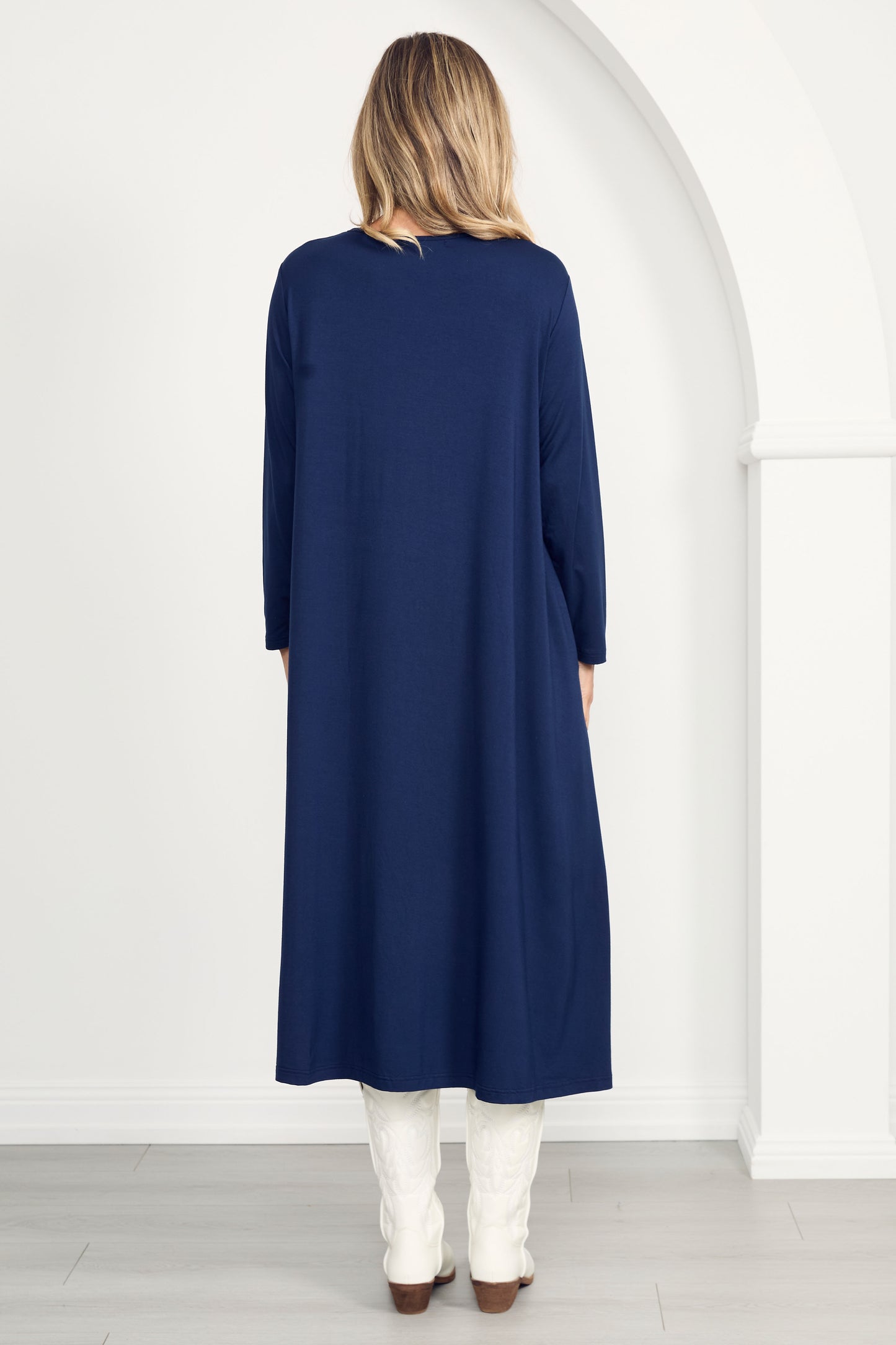 T-SHIRT Mid Sleeve Bamboo Midi Dress | Navy