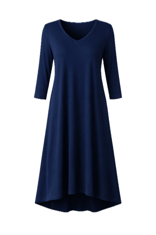 T-SHIRT Bamboo Mid Sleeve Classic/Midi Dress | Navy