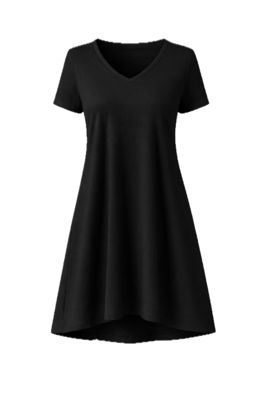 T-SHIRT Bamboo Short Sleeve Classic/Midi Dress | Black