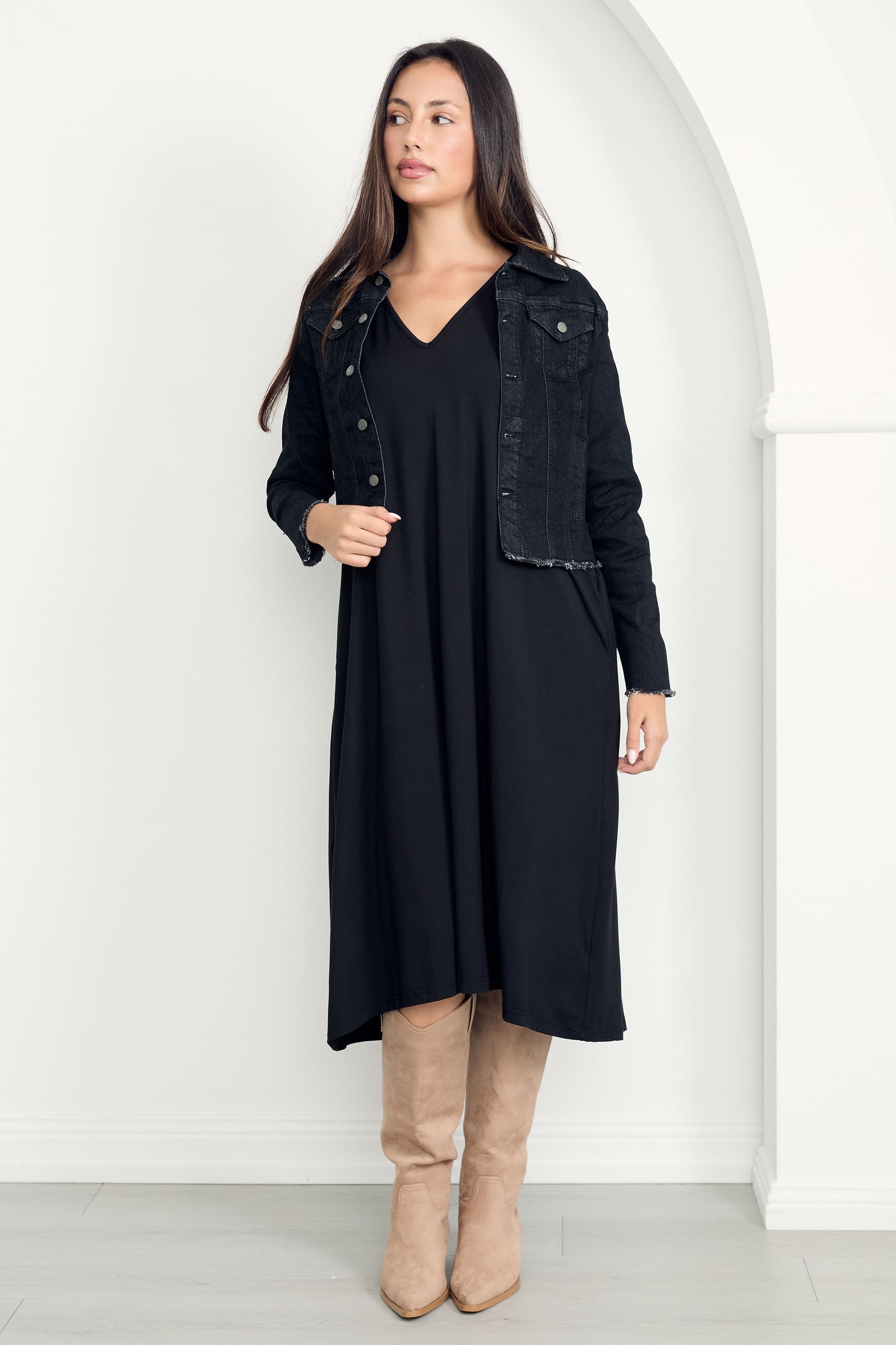 T-SHIRT Bamboo Short Sleeve Classic/Midi Dress | Black