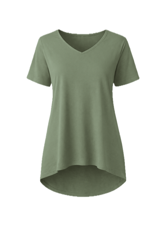 T-SHIRT Bamboo Short Sleeve Hi Lo Classic Length Top | Green Envy | FINAL SALE