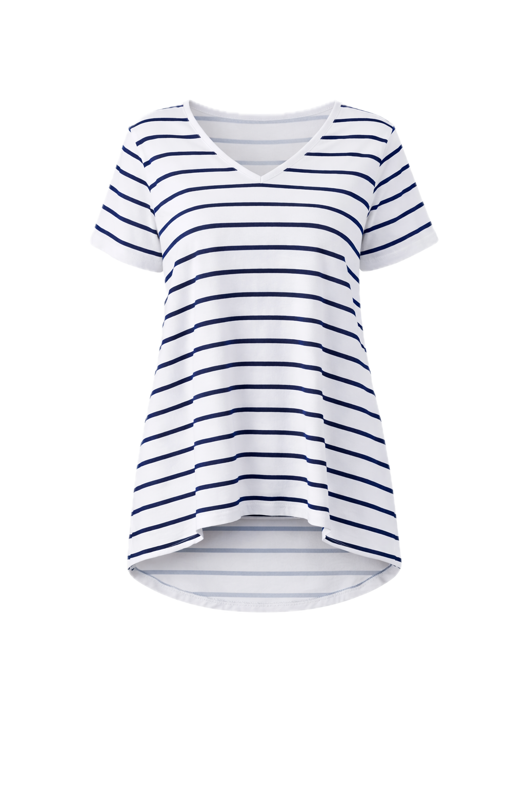 T-SHIRT Bamboo Short Sleeve Hi Lo Classic Length Top | White/Navy Stripe