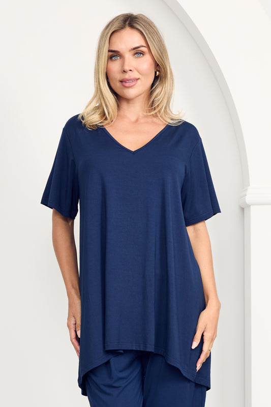 T-SHIRT Hi Lo Bamboo Top | Navy