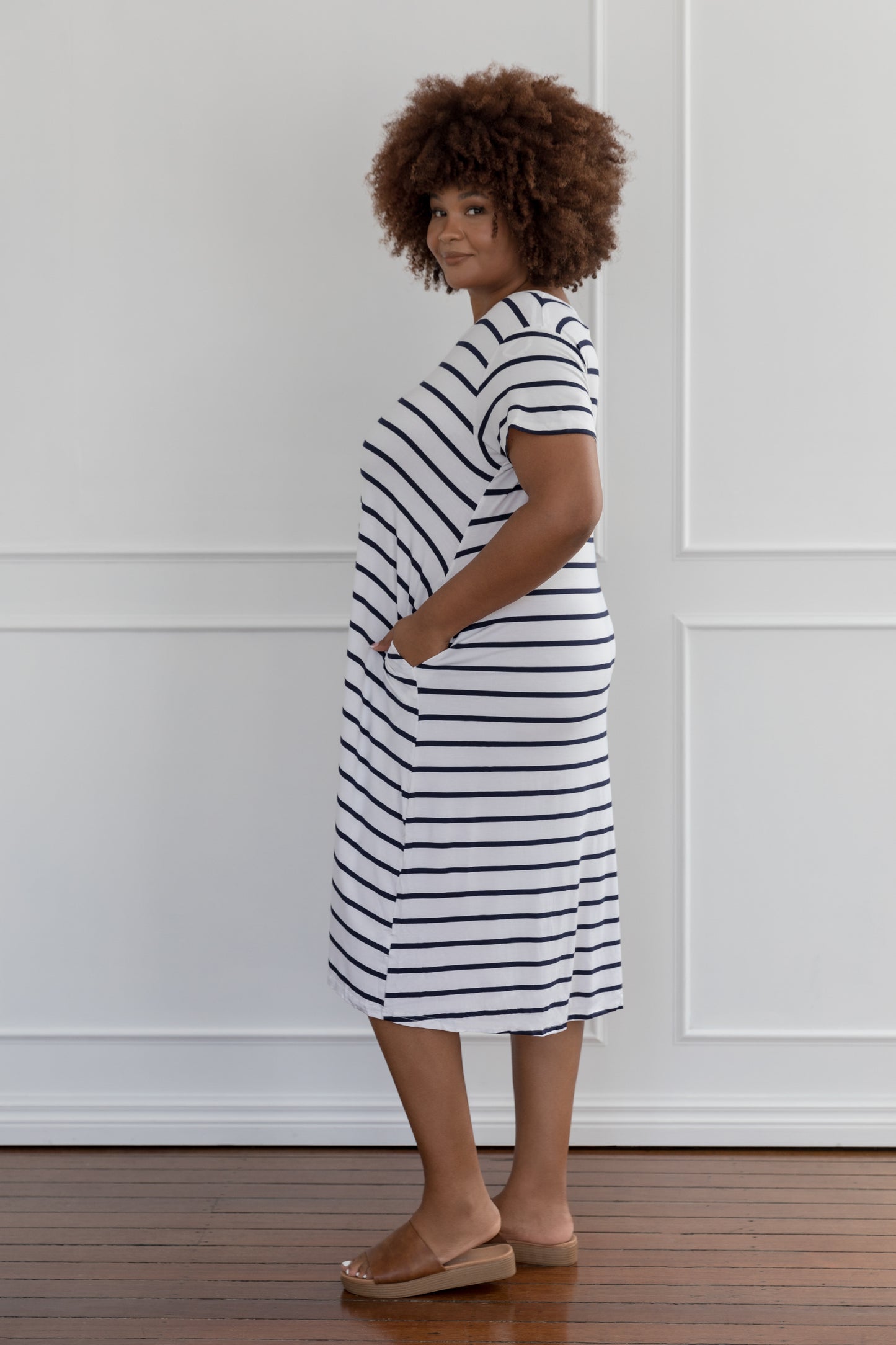 T-Shirt Dress in Navy and White Stripe