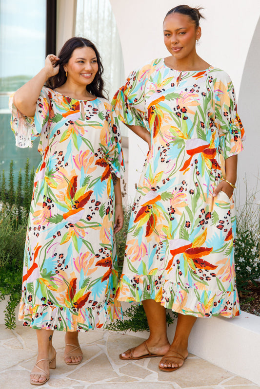 TRACY Rayon Half Sleeve Maxi Dress | Castaway | FINAL SALE