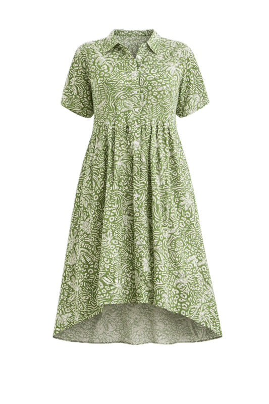VENUS Rayon Short Sleeve Classic Length Dress | Green Palm Cove | FINAL SALE