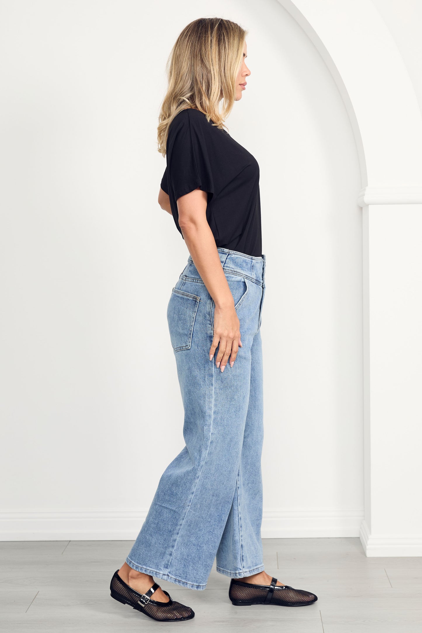 WYATT Denim Wide Leg Cropped Jean | Mid Wash | FINAL SALE