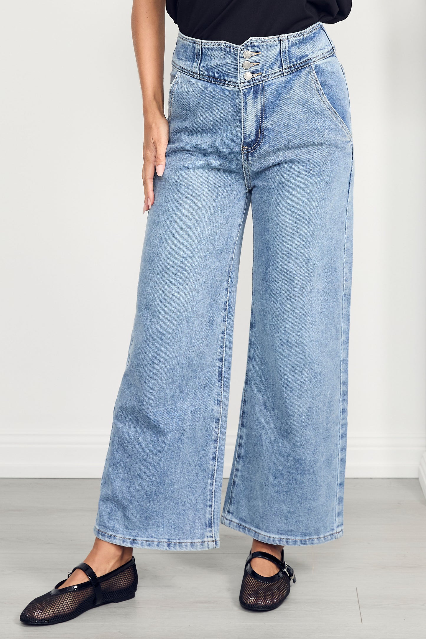 WYATT Denim Wide Leg Cropped Jean | Mid Wash | FINAL SALE