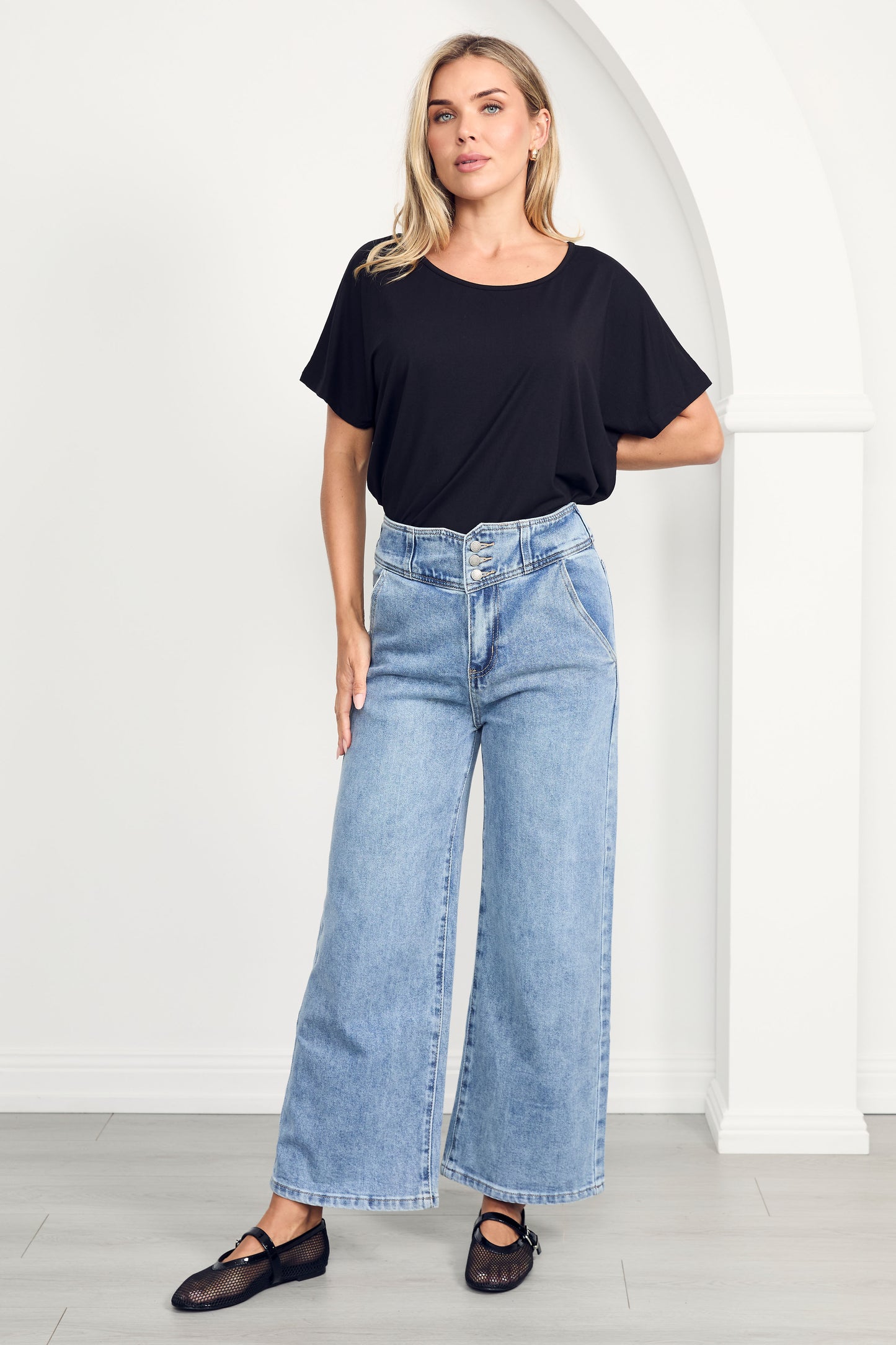 WYATT Denim Wide Leg Cropped Jean | Mid Wash | FINAL SALE