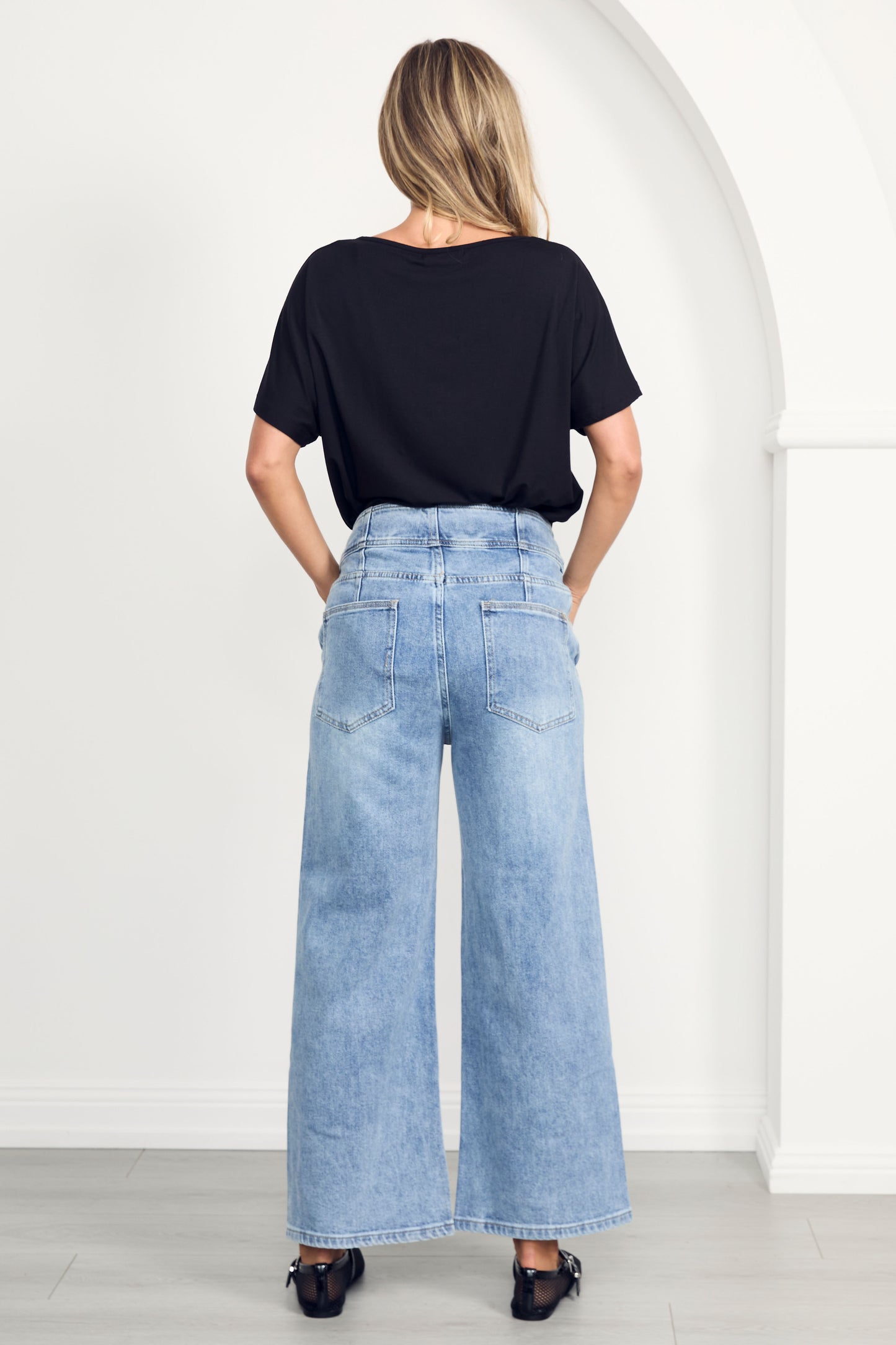 WYATT Denim Wide Leg Cropped Jean | Mid Wash | FINAL SALE