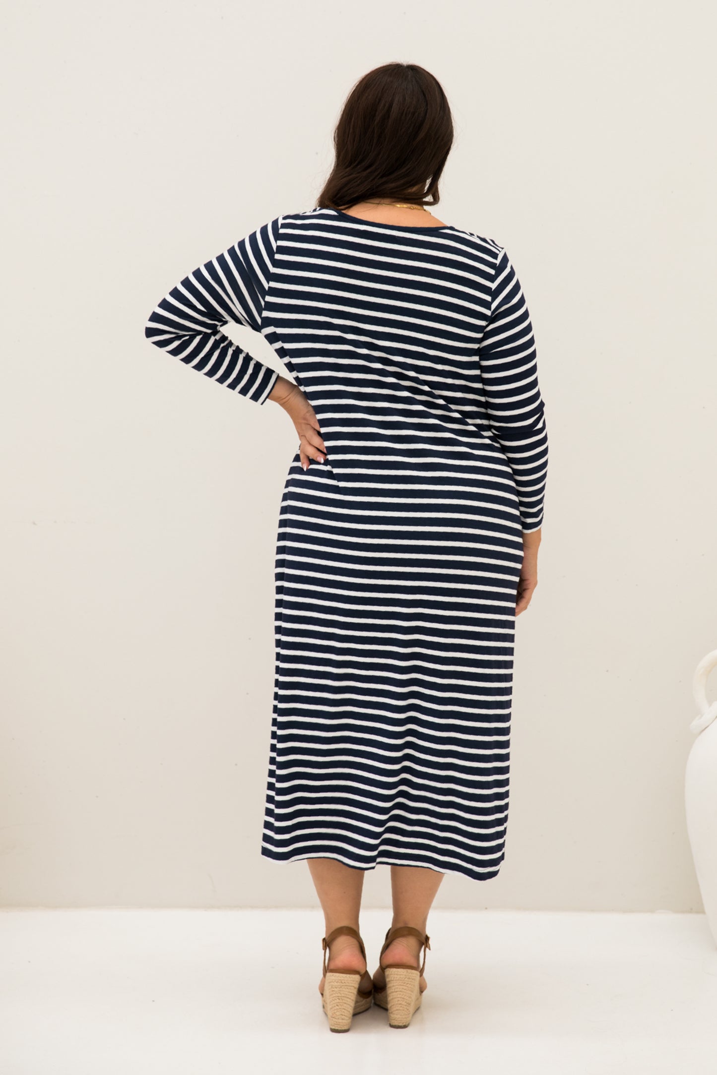 Long Sleeve T-Shirt Dress | Navy/White Stripe