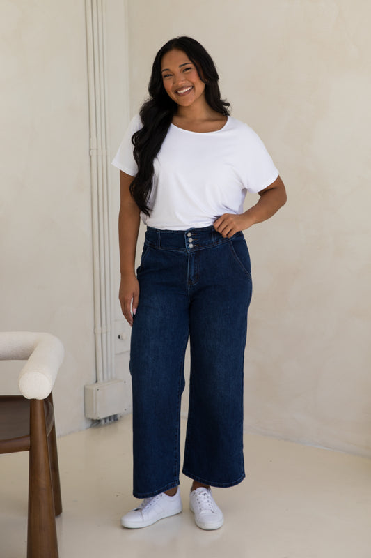 WYATT Denim Wide Leg Cropped Jean | Dark Denim | FINAL SALE