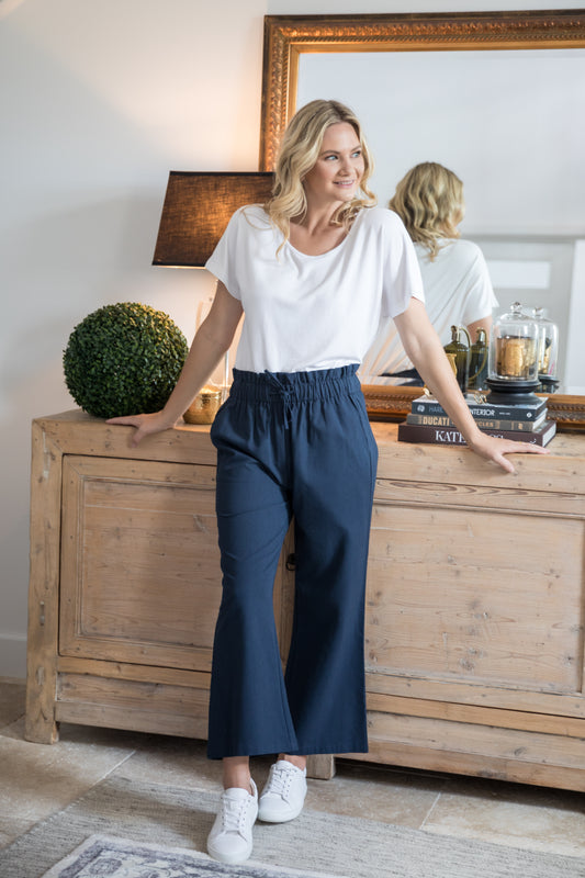 Wide Leg Olivia Pant in in Oxford Blue