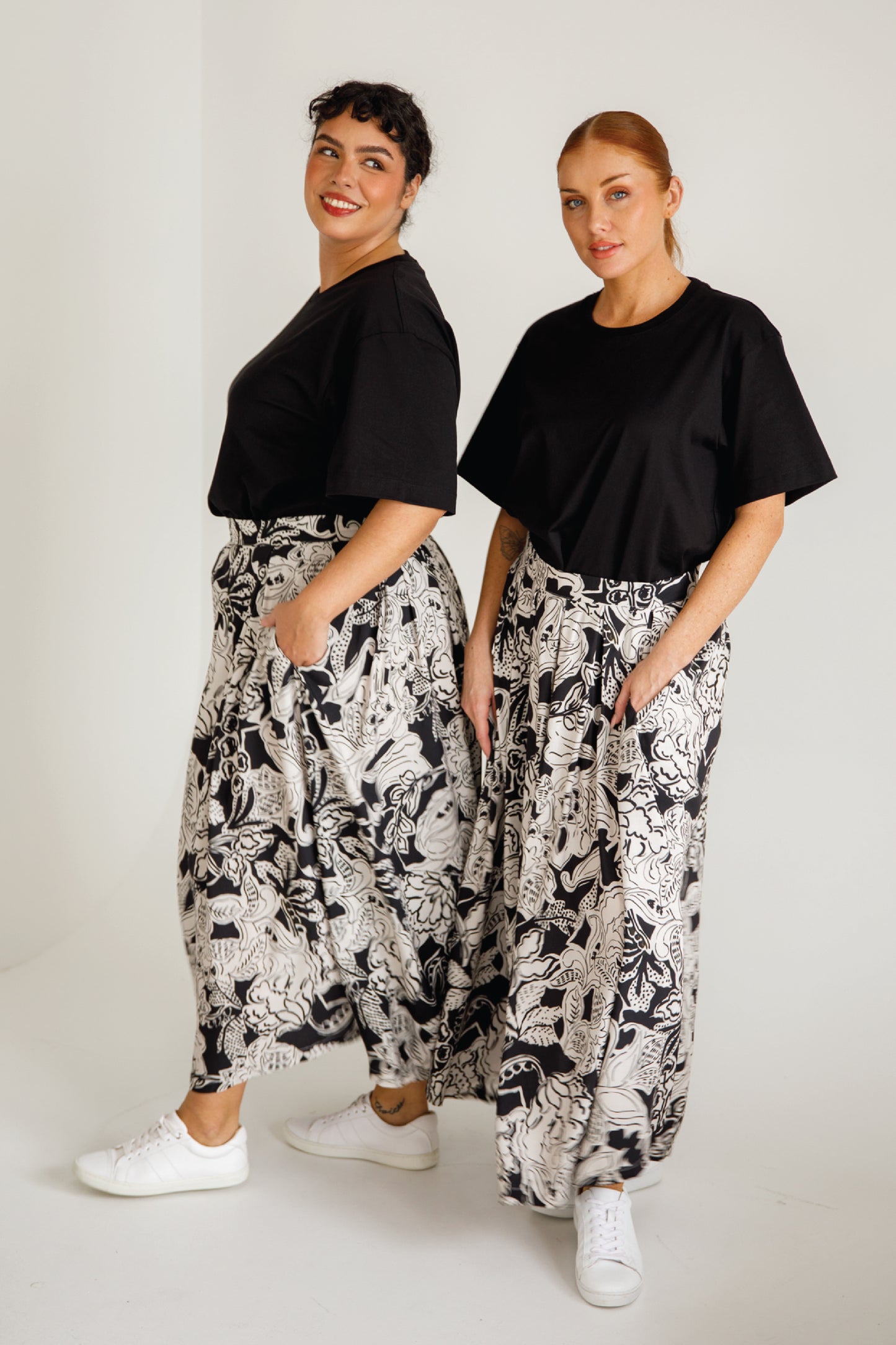 ZOE Rayon Midi/Maxi Skirt | Flora Noir | FINAL SALE