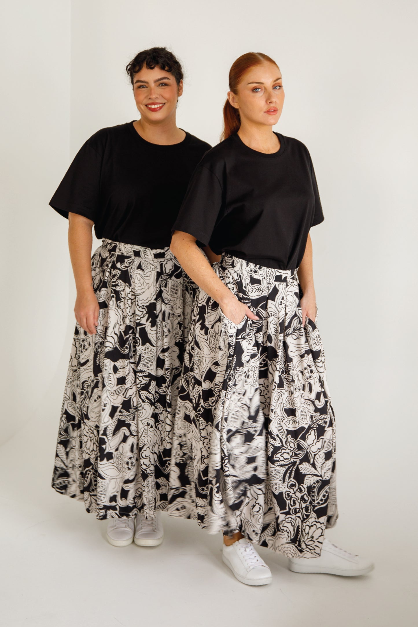 ZOE Rayon Midi/Maxi Skirt | Flora Noir | FINAL SALE
