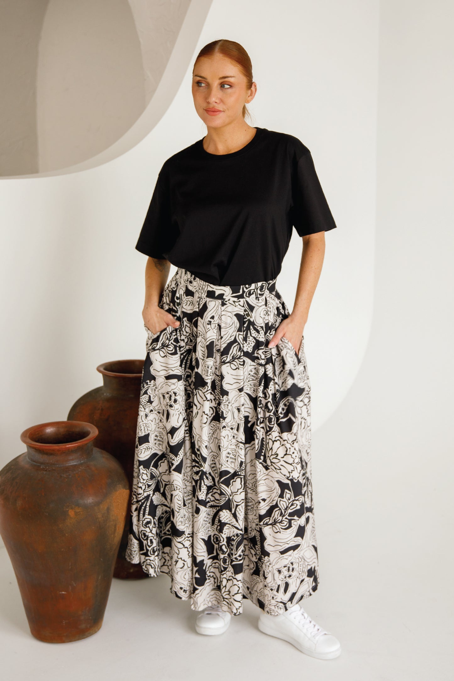 ZOE Rayon Midi/Maxi Skirt | Flora Noir | FINAL SALE