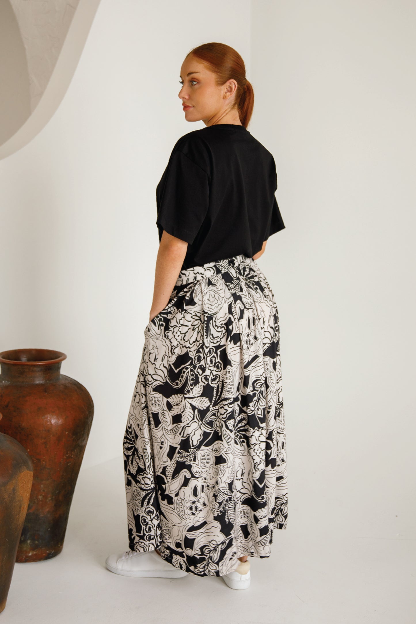 ZOE Rayon Midi/Maxi Skirt | Flora Noir | FINAL SALE