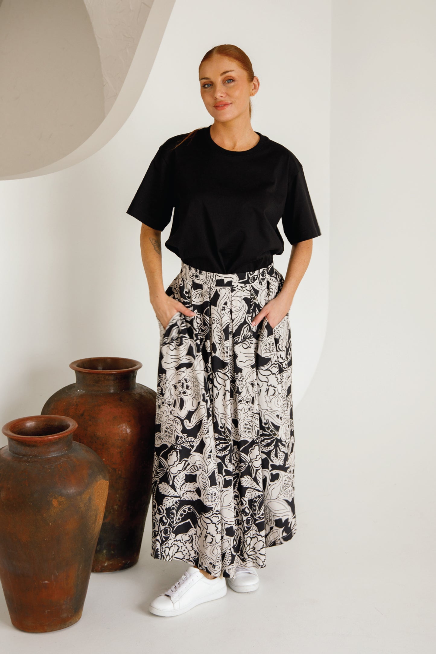 ZOE Rayon Midi/Maxi Skirt | Flora Noir | FINAL SALE