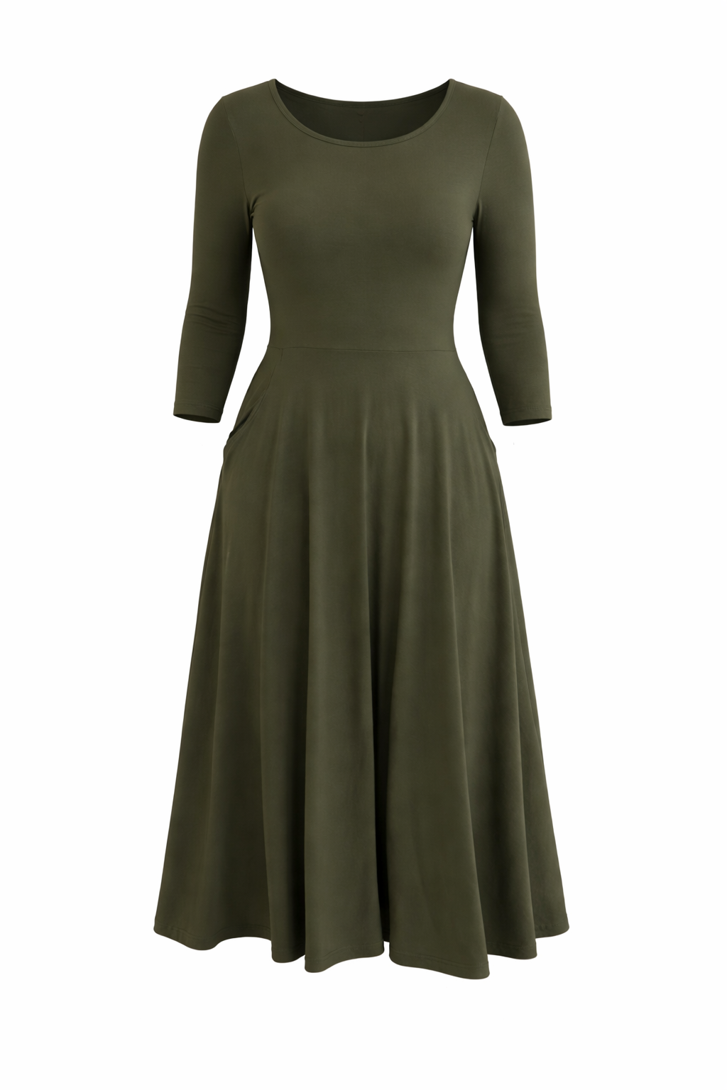 PENELOPE Bamboo Demi Sleeve Classic/Midi Dress | Moss Green | FINAL SALE