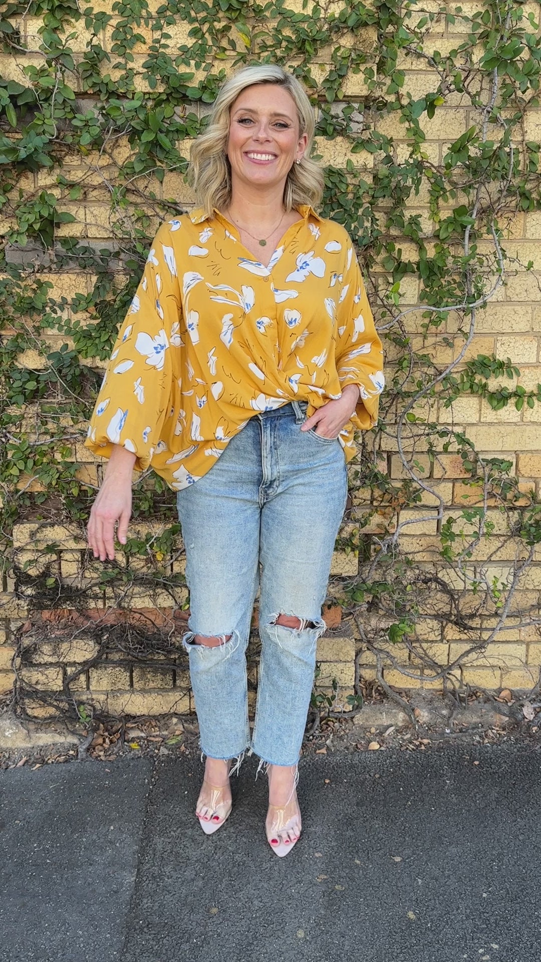 Plus-Sized Yellow Floral Top | PQ Collection | Amore Shirt Sundust