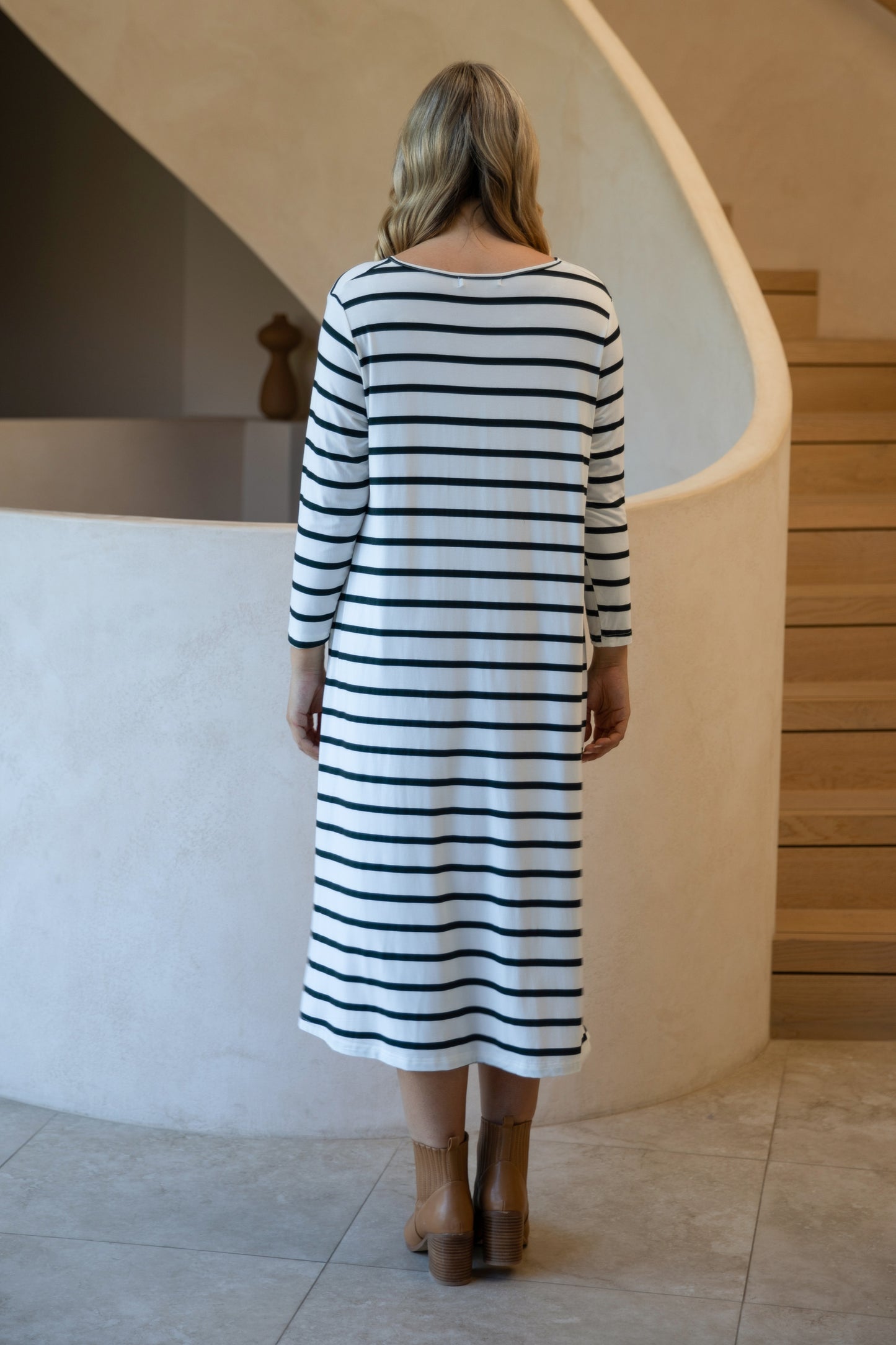 Long Sleeve T-Shirt Dress in Pistachio Stripe
