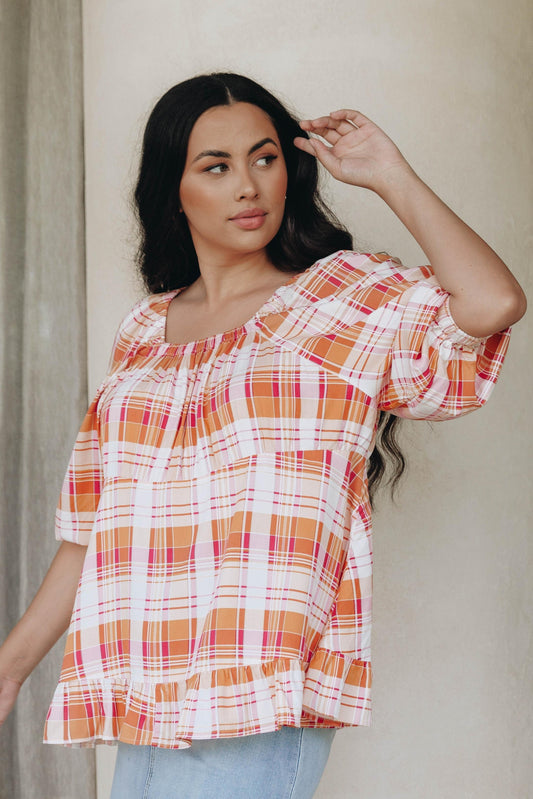 Elfie Ruffle Top | Ember Check | FINAL SALE