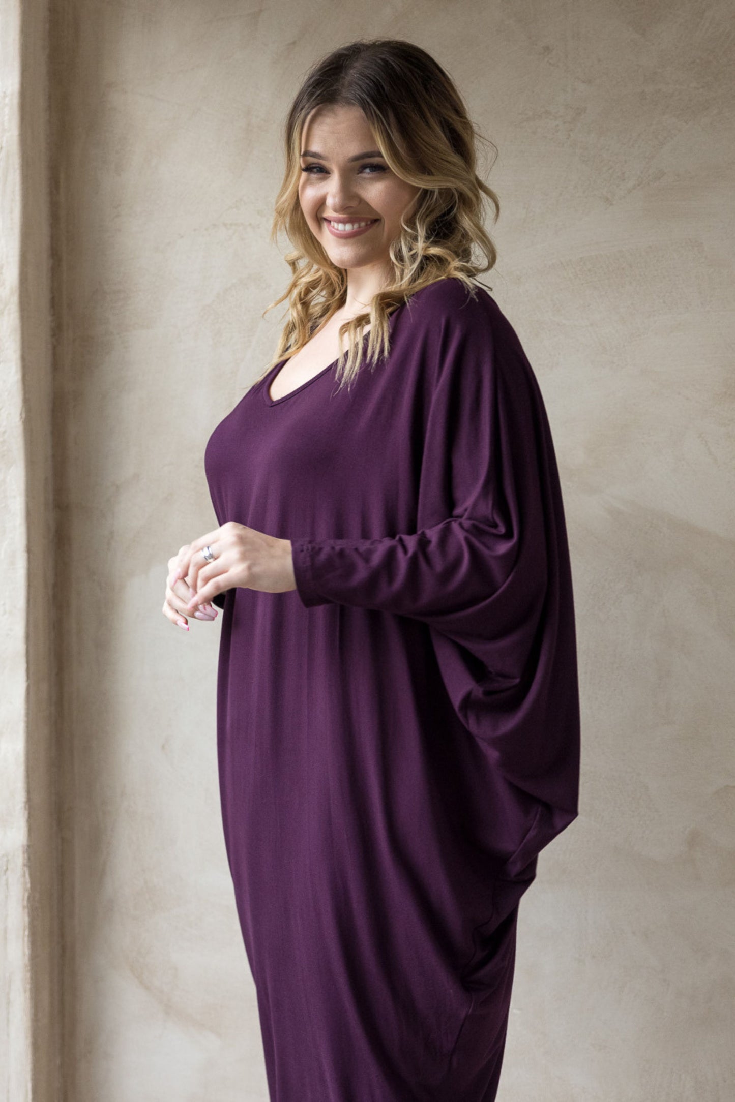 Long Sleeve Maxi Miracle Dress in Berry