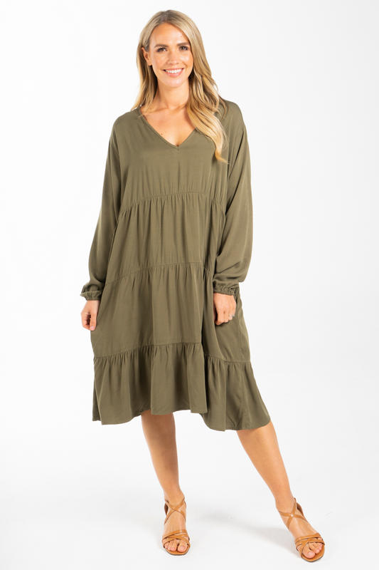 Long Sleeve Chic Dress | Khaki | FINAL SALE