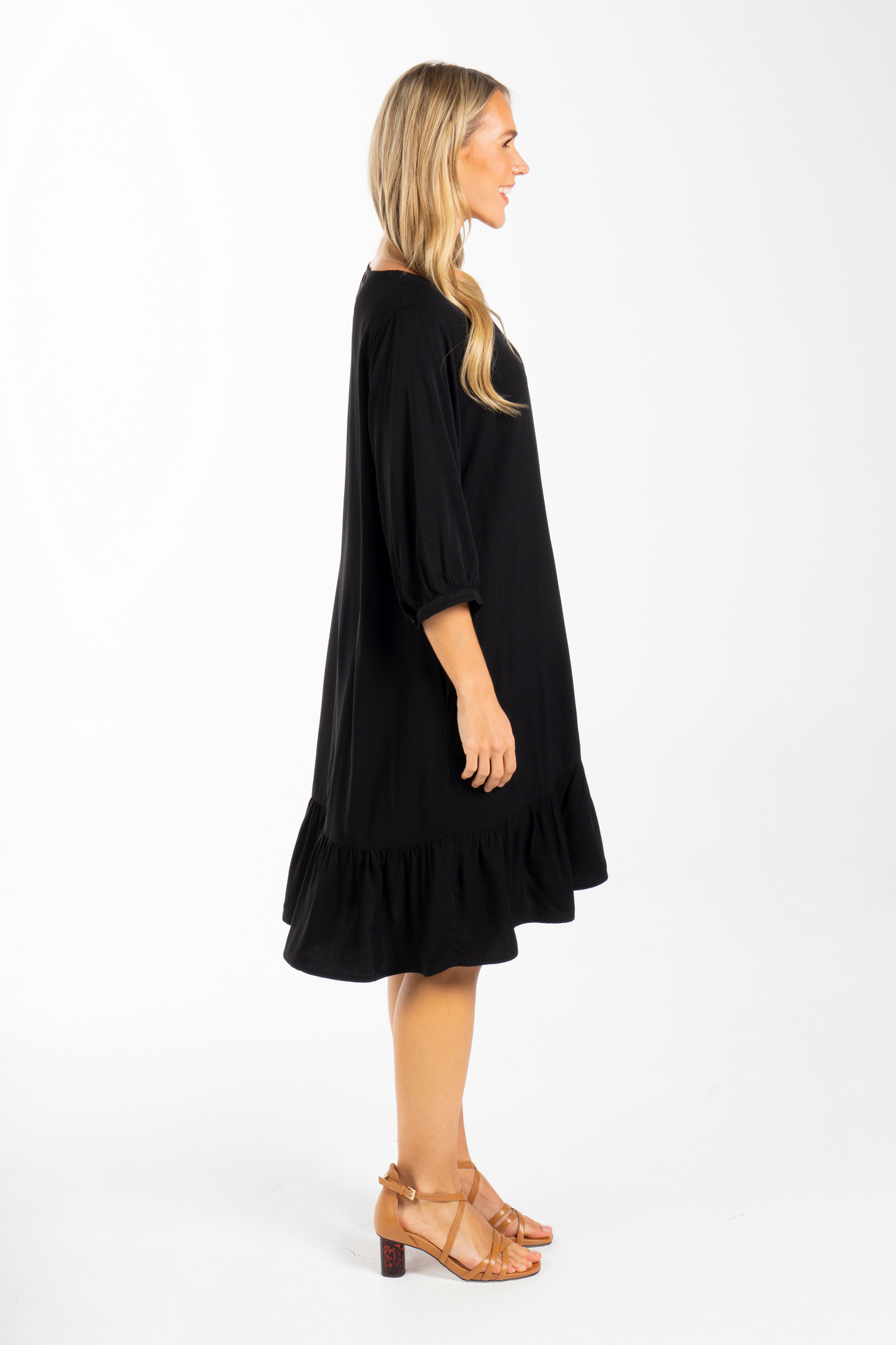 Long Sleeve Flare Dress in Black