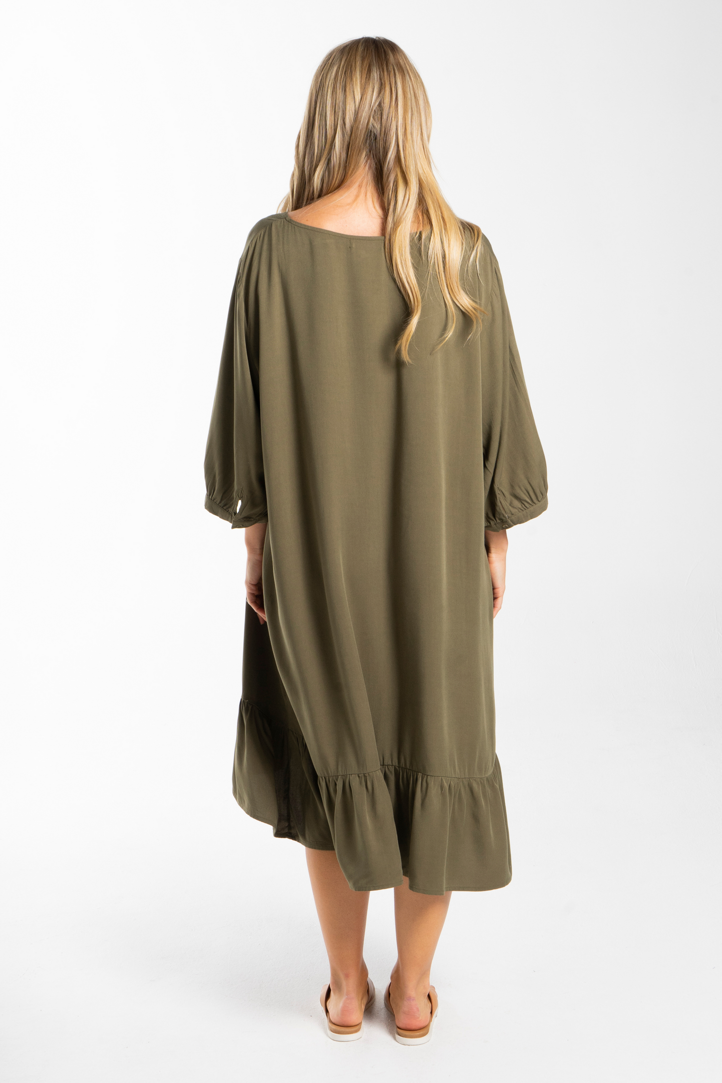 Long Sleeve Flare Dress in Khaki