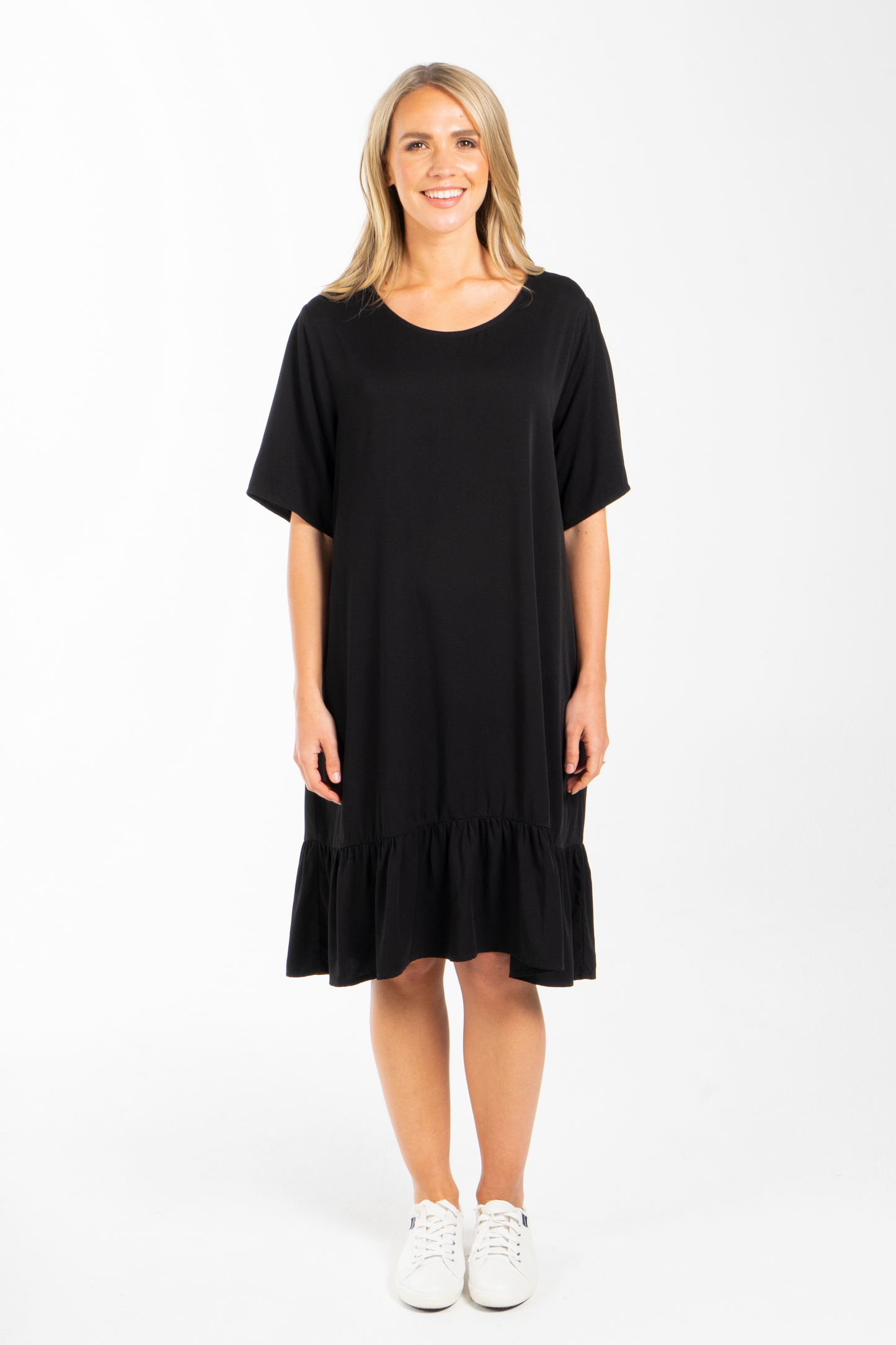 Short Sleeve Flare Dress in Black
