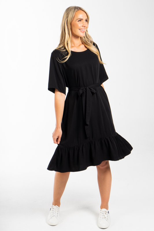 Short Sleeve Flare Dress | Black | FINAL SALE