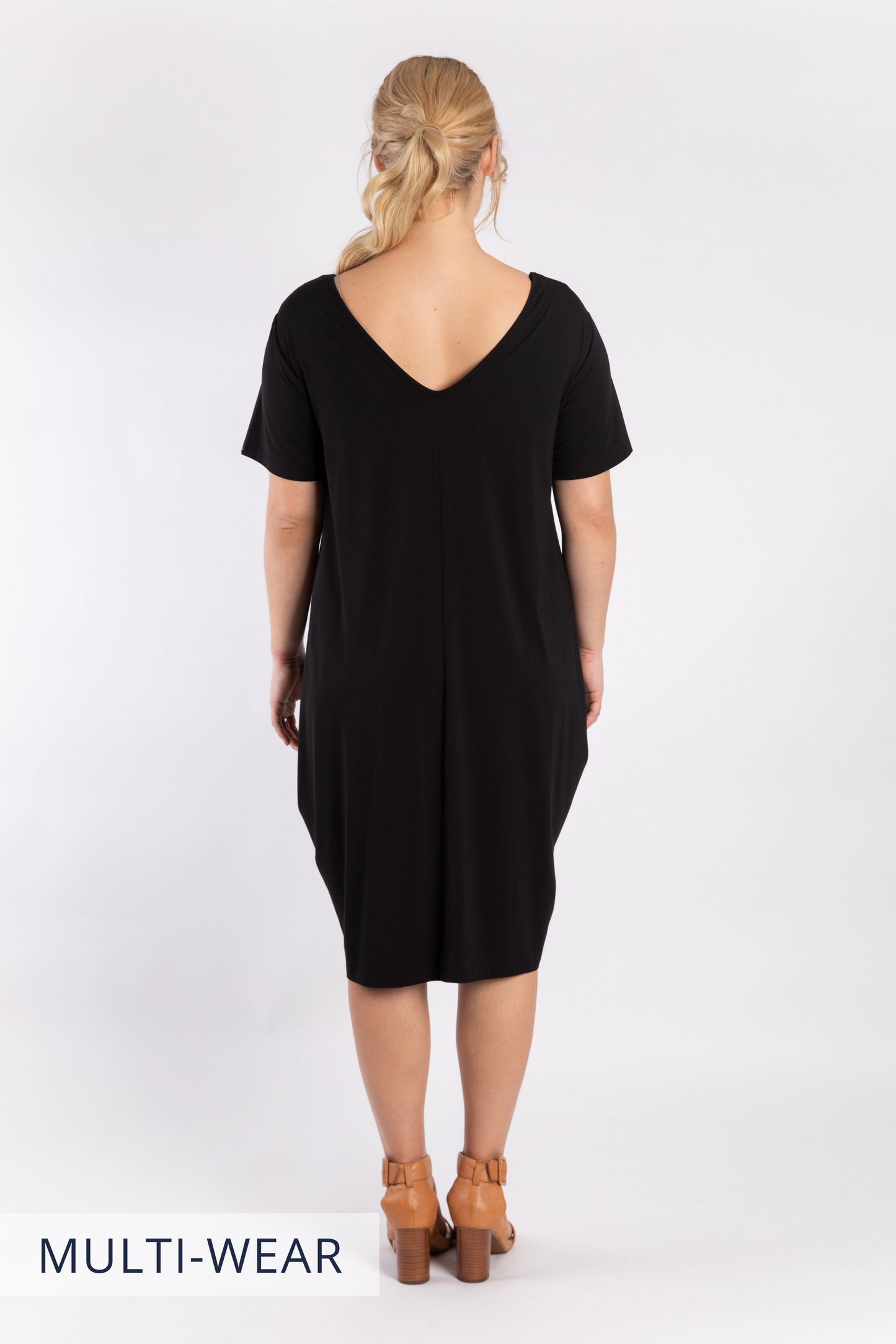 Short Sleeve Tidal Midi Dress in Black